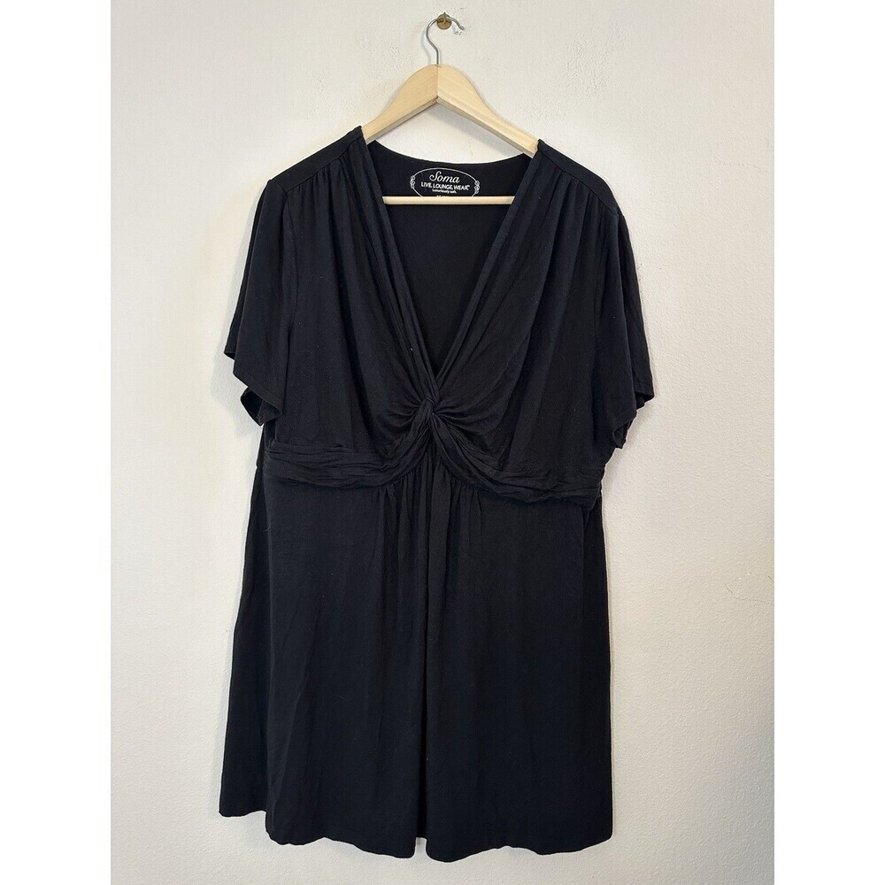 Soma Black Short Sleeve Pullover Twist Knot Front T-Shirt Dress Size XXL